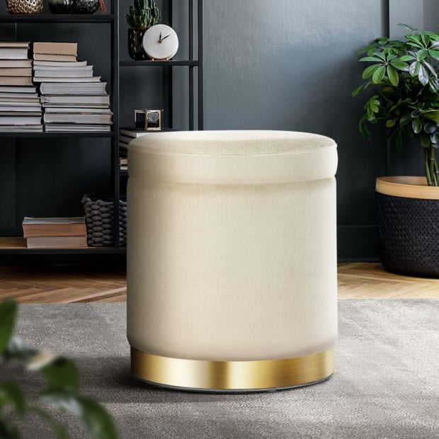 Round Velvet Foot Stool Storage Ottoman Foot Rest Pouffe Padded Seat Image 8