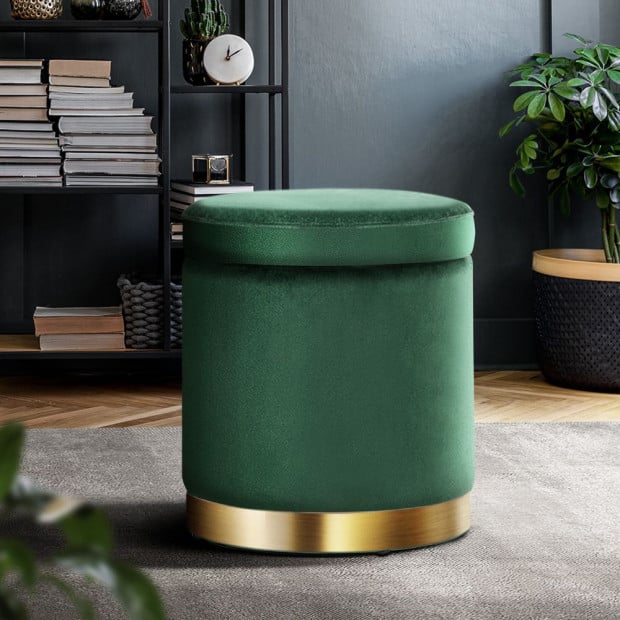 Storage Ottoman Round Velvet Foot Stool Pouffe Padded Seat Home Decor Image 8