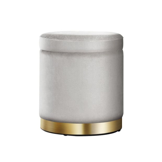 Round Velvet Storage Ottoman Foot Stool Pouffe Padded Seat Grey