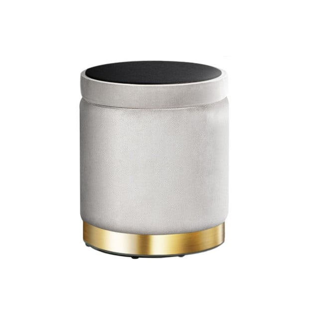 Round Velvet Storage Ottoman Foot Stool Pouffe Padded Seat Grey Image 3