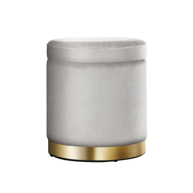Round Velvet Storage Ottoman Foot Stool Pouffe Padded Seat Grey Image 4