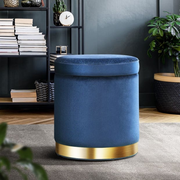 Foot Stool Round Velvet Storage Ottoman Foot Rest Pouffe Padded Seat Image 8