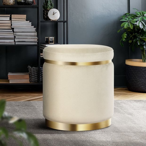 Round Velvet Foot Stool Ottoman Foot Rest Pouf Pouffe Padded Seat Image 8