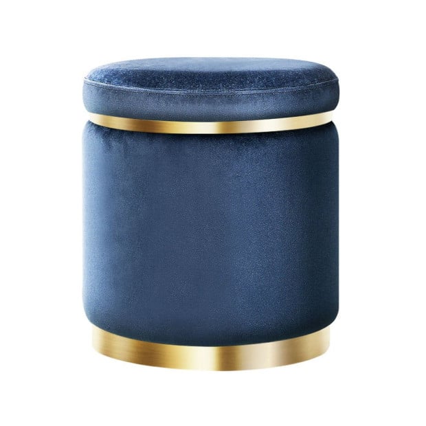 Foot Stool Round Velvet Ottoman Foot Rest Pouffe Pouf Padded Seat Navy