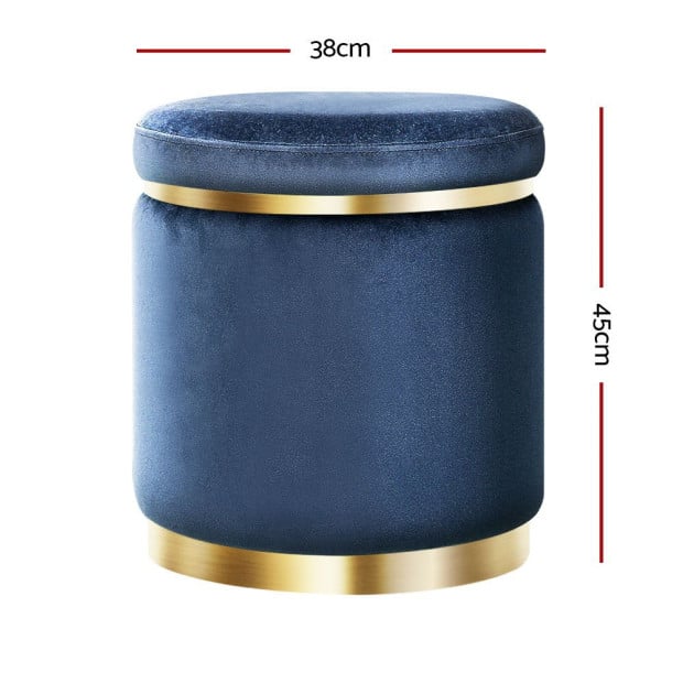 Foot Stool Round Velvet Ottoman Foot Rest Pouffe Pouf Padded Seat Navy Image 2