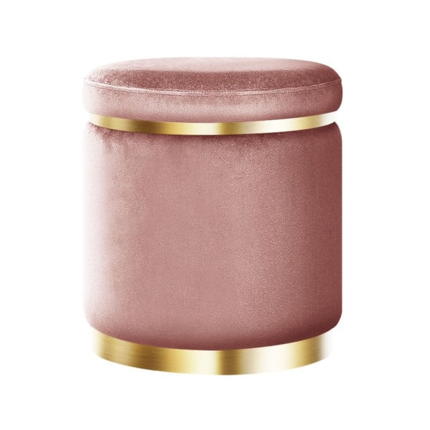 Round Velvet Foot Stool Ottoman Foot Rest Pouffe Padded Seat Pink