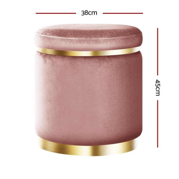 Round Velvet Foot Stool Ottoman Foot Rest Pouffe Padded Seat Pink Image 2