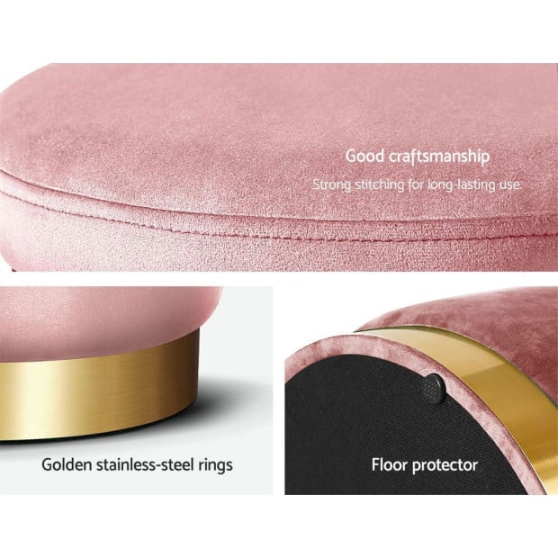 Round Velvet Foot Stool Ottoman Foot Rest Pouffe Padded Seat Pink Image 5