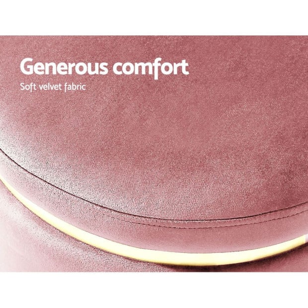 Round Velvet Foot Stool Ottoman Foot Rest Pouffe Padded Seat Pink Image 6