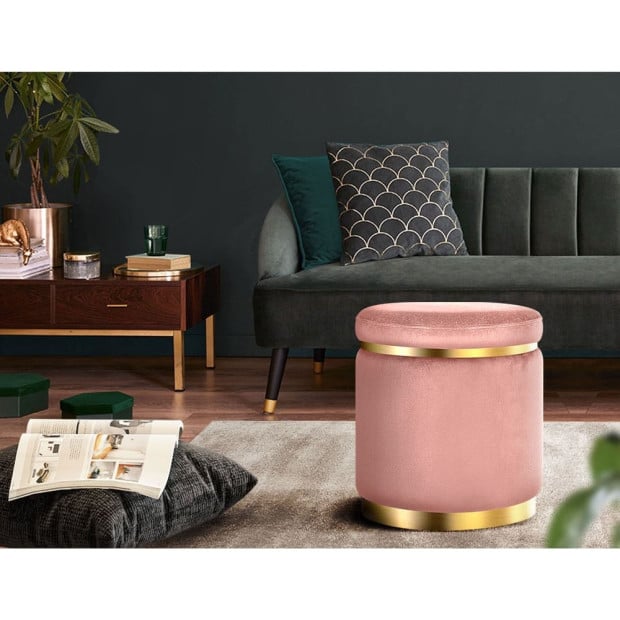 Round Velvet Foot Stool Ottoman Foot Rest Pouffe Padded Seat Pink Image 7