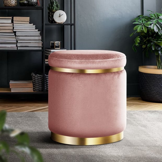 Round Velvet Foot Stool Ottoman Foot Rest Pouffe Padded Seat Pink Image 8