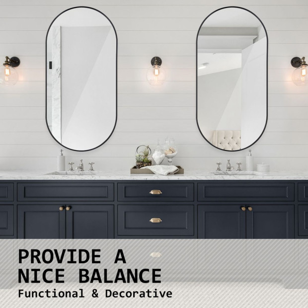 45 x 100cm Wall Mirror Oval Bathroom - Black Image 6