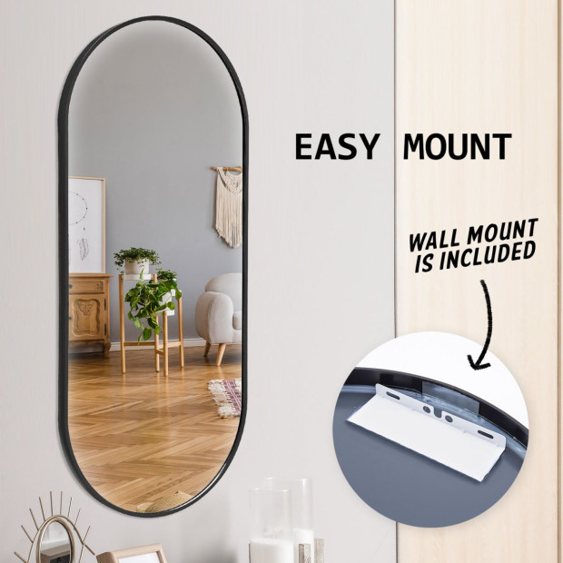 45 x 100cm Wall Mirror Oval Bathroom - Black Image 8