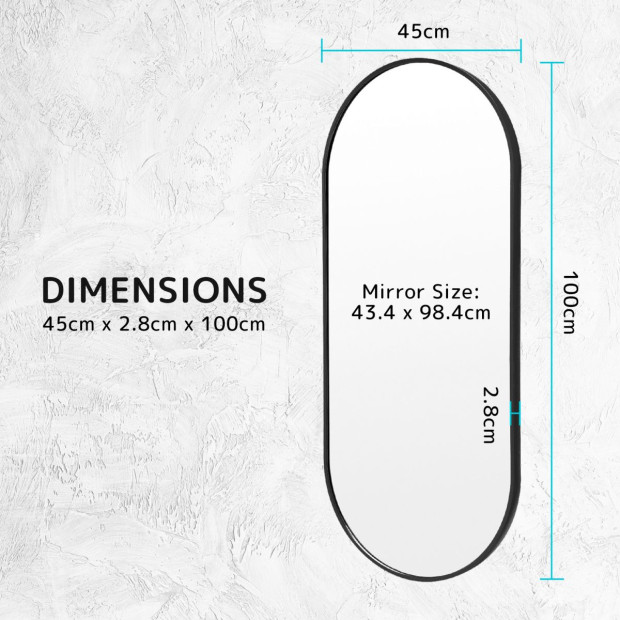 45 x 100cm Wall Mirror Oval Bathroom - Black Image 9