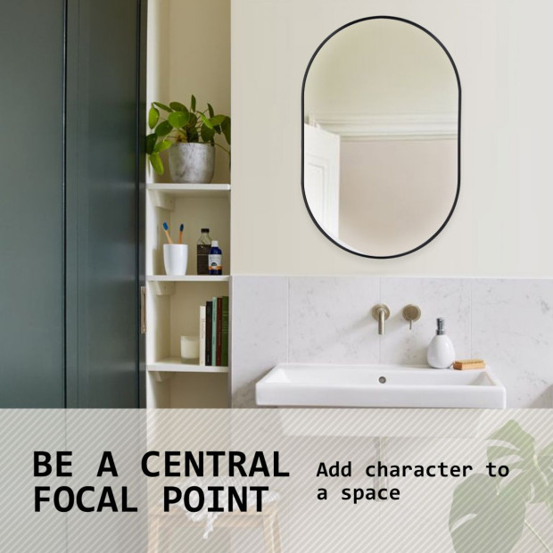 50 x 75cm Wall Mirror Oval Bathroom - Black Image 4