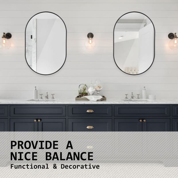 50 x 75cm Wall Mirror Oval Bathroom - Black Image 6