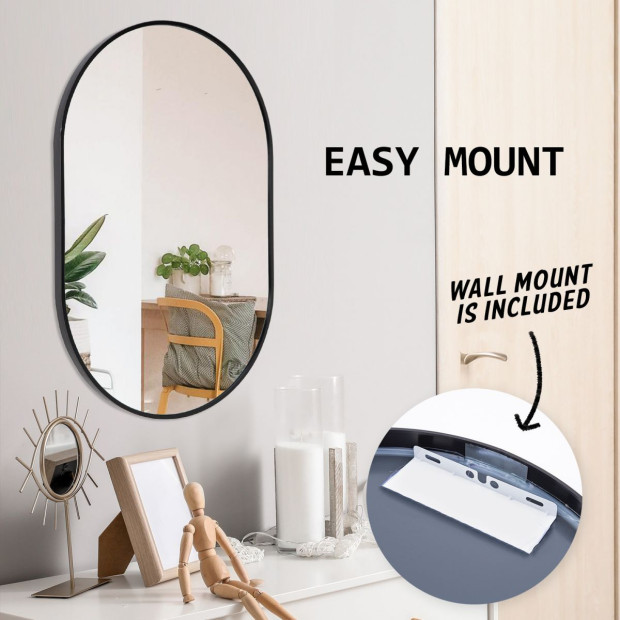 50 x 75cm Wall Mirror Oval Bathroom - Black Image 8