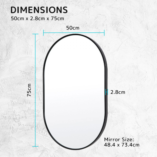50 x 75cm Wall Mirror Oval Bathroom - Black Image 9