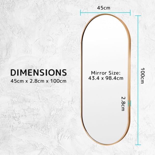 45 x 100cm Wall Mirror Oval Bathroom - Gold Image 9