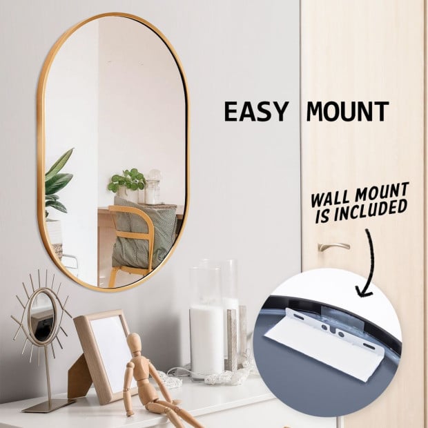 50 x 75cm Wall Mirror Oval Bathroom - GOLD Image 8