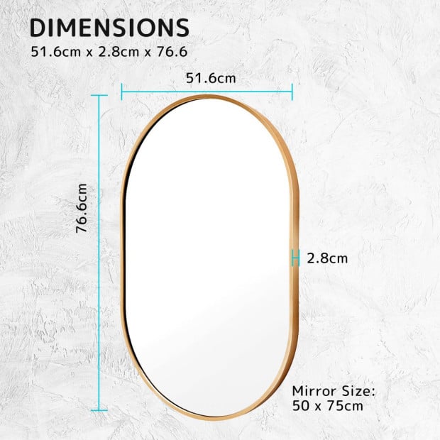 50 x 75cm Wall Mirror Oval Bathroom - GOLD Image 9