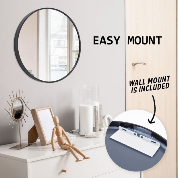 50cm Wall Mirror Round Bathroom - BLACK Image 7