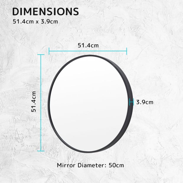 50cm Wall Mirror Round Bathroom - BLACK Image 8