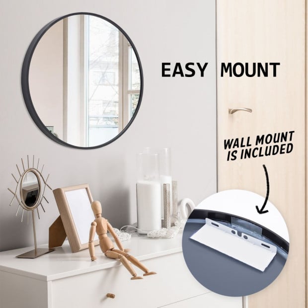 60cm Wall Mirror Round Bathroom - BLACK Image 8
