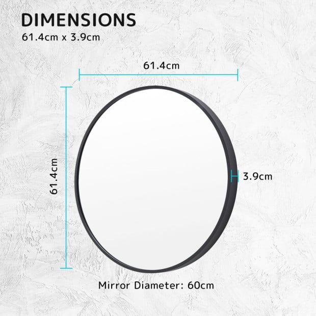 60cm Wall Mirror Round Bathroom - BLACK Image 9