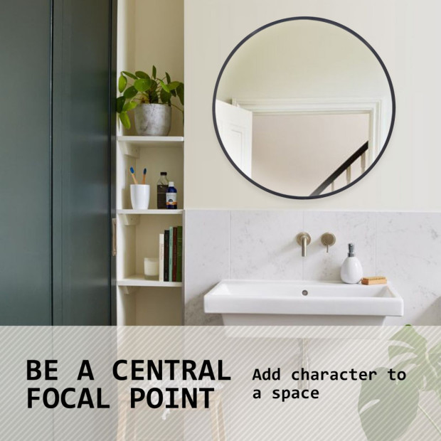70cm Wall Mirror Round Bathroom - BLACK Image 4