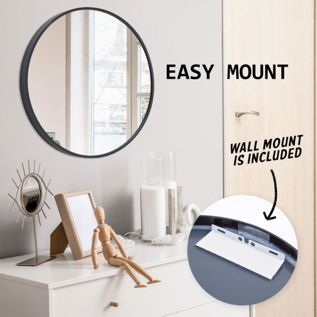 70cm Wall Mirror Round Bathroom - BLACK Image 8