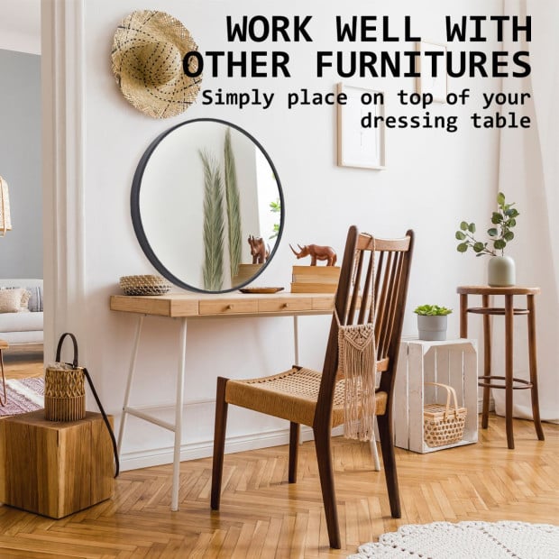 80cm Wall Mirror Round Bathroom - BLACK Image 3