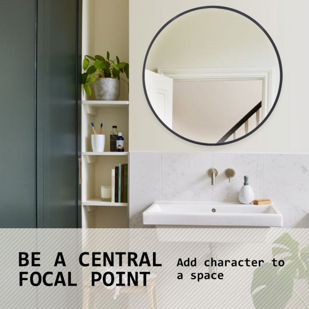 80cm Wall Mirror Round Bathroom - BLACK Image 4