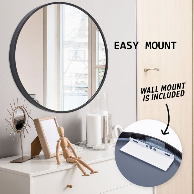 80cm Wall Mirror Round Bathroom - BLACK Image 8