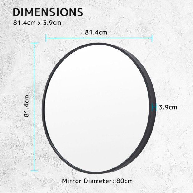 80cm Wall Mirror Round Bathroom - BLACK Image 9