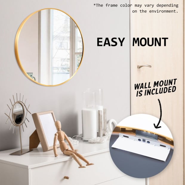 50cm Wall Mirror Round Bathroom - Gold Image 11