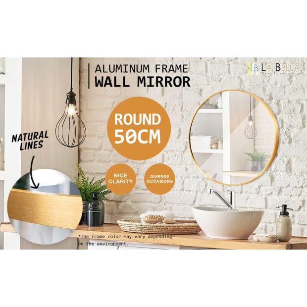 50cm Wall Mirror Round Bathroom - Gold Image 2