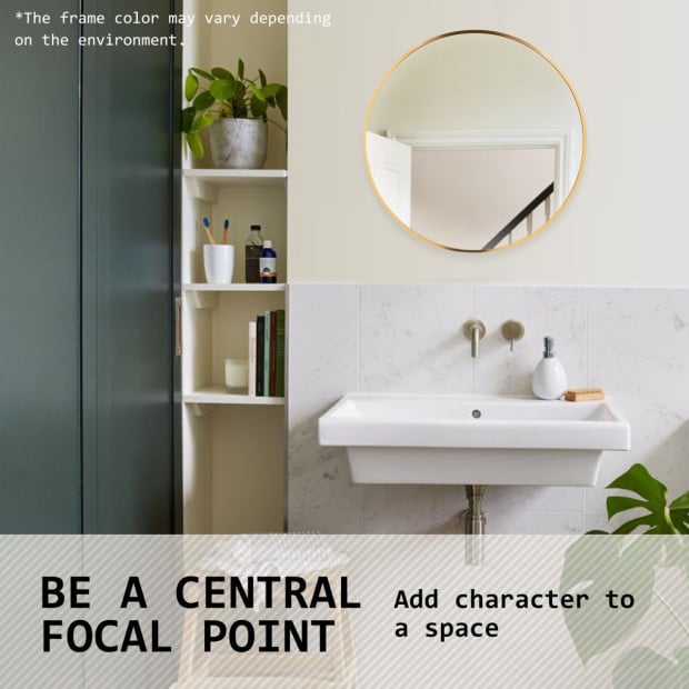 50cm Wall Mirror Round Bathroom - Gold Image 7