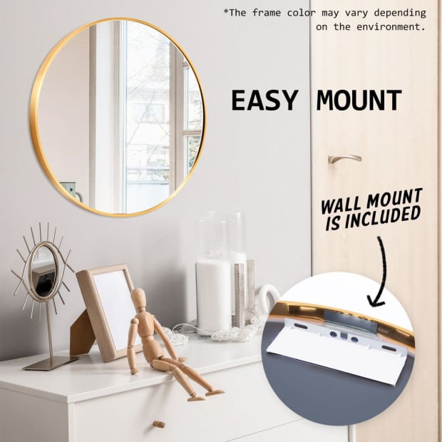 60cm Wall Mirror Round Bathroom - Gold Image 8