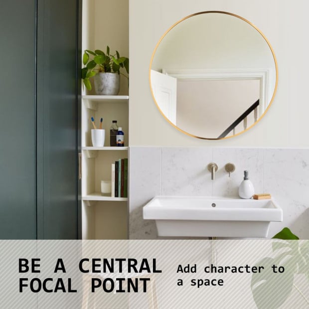 70cm Wall Mirror Round Bathroom - GOLD Image 4