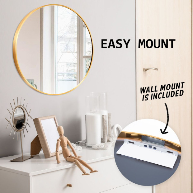 70cm Wall Mirror Round Bathroom - GOLD Image 8