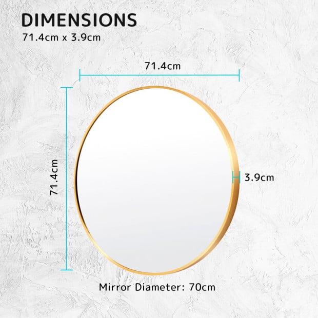 70cm Wall Mirror Round Bathroom - GOLD Image 9