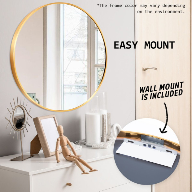 80cm Wall Mirror Round Bathroom - Gold Image 11