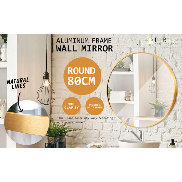 80cm Wall Mirror Round Bathroom - Gold Image 2
