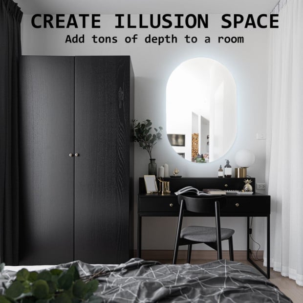 50 x 75cm Led Wall Mirror Oval Bathroom Image 11