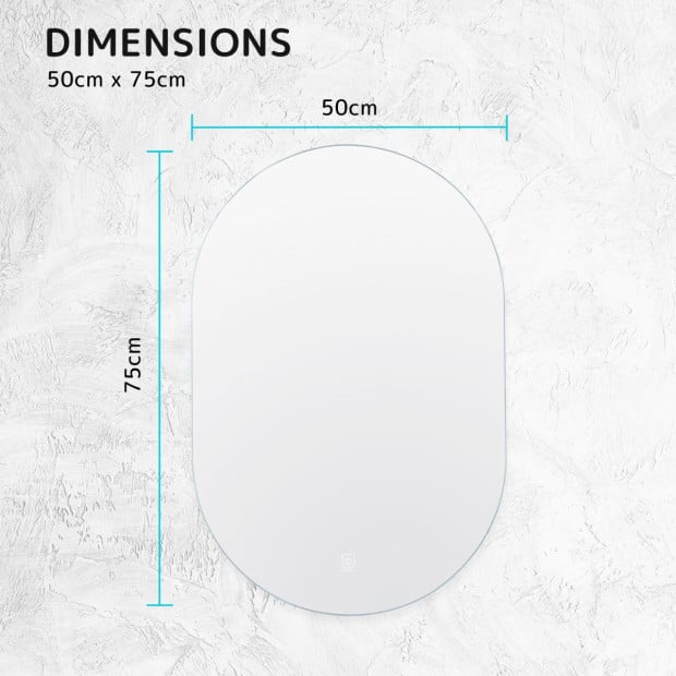 50 x 75cm Led Wall Mirror Oval Bathroom Image 12