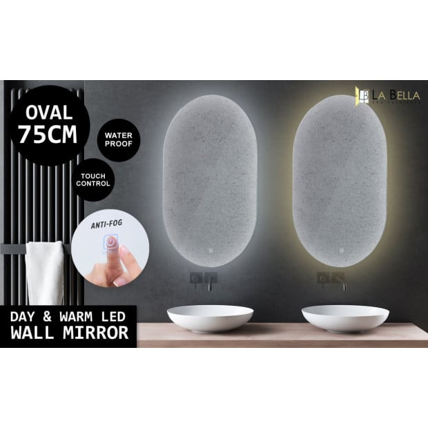 50 x 75cm Led Wall Mirror Oval Bathroom Image 2
