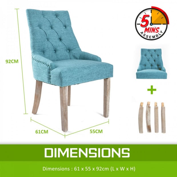 4X French Provincial Oak Leg Chair AMOUR - BLUE Image 9