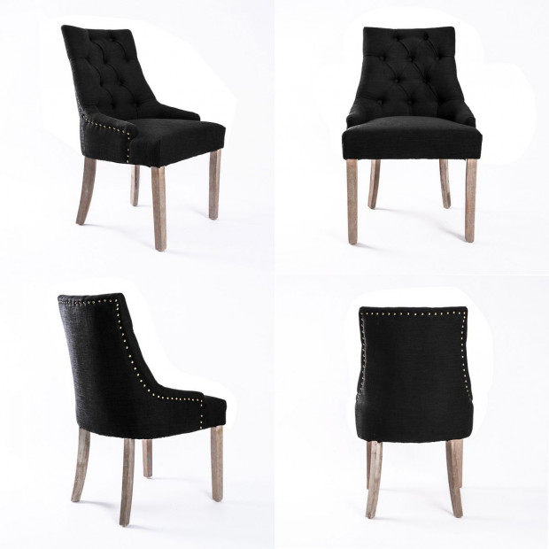 2X French Provincial Oak Leg Chair AMOUR - DARK BLACK Image 2