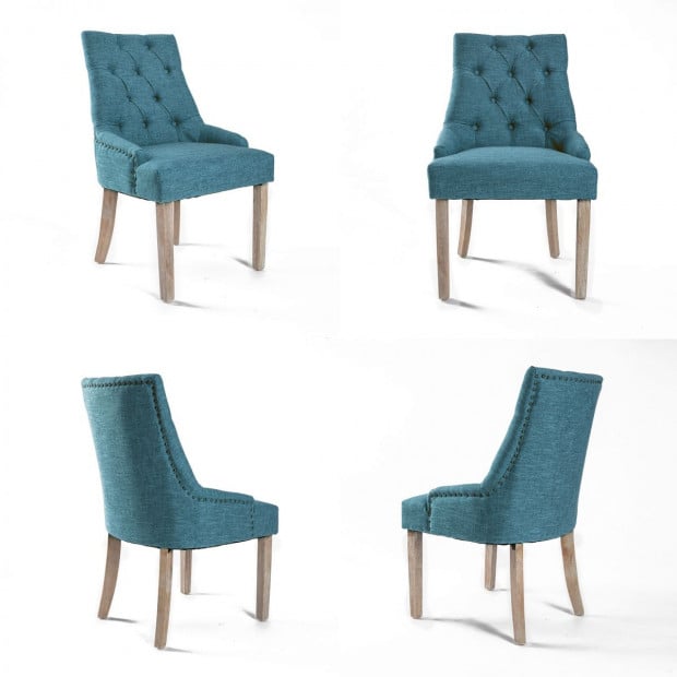 2X French Provincial Oak Leg Chair AMOUR - DARK BLUE Image 2
